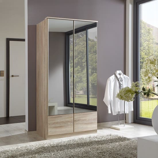 vista small mirrored robe oak effect