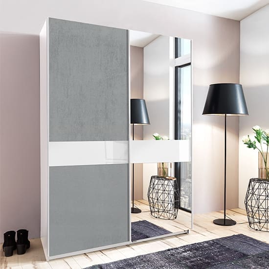 weimar sliding door mirrored wardrobe concrete effect