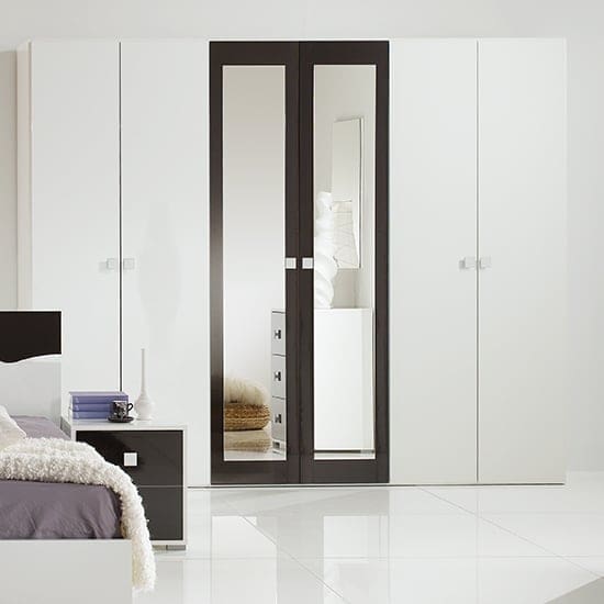 dafne wooden 6 doors wardrobe white black gloss lacquer