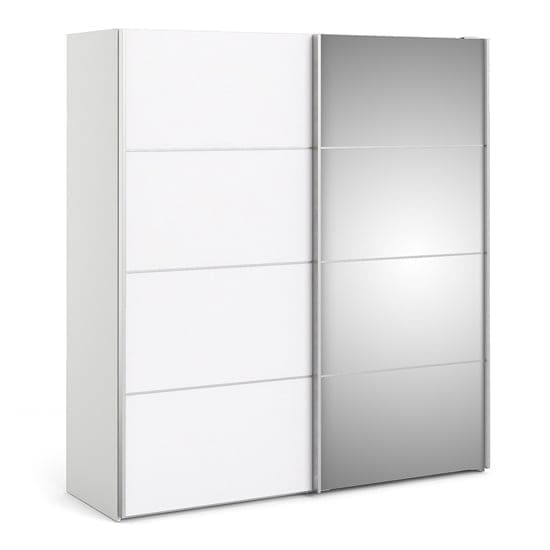 reck mirrored sliding doors wardrobe white 2 shelves