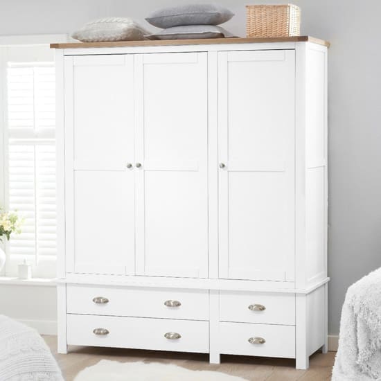 sandringhia 3 doors 4 drawers wardrobe oak white