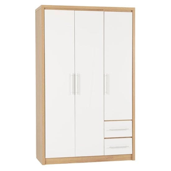 seville wardrobe white high gloss light oak 3 doors