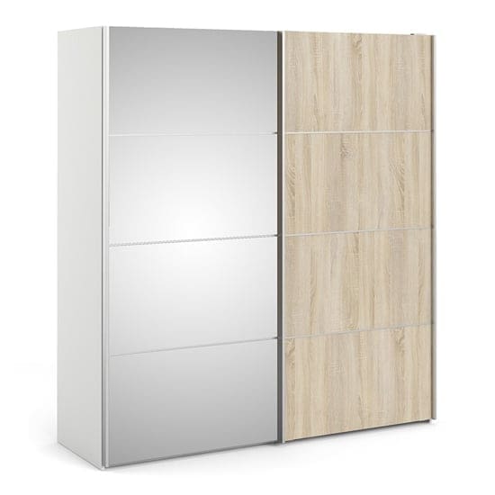 wonk mirrored sliding doors wardrobe white oak 2 shelves