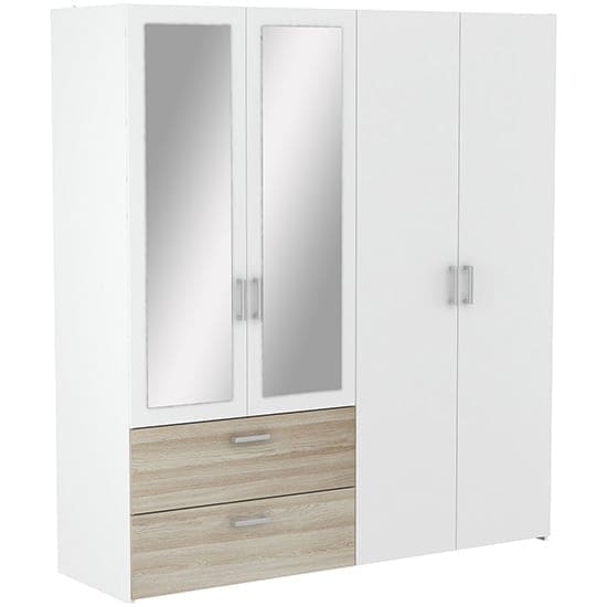 yedar mirrored 4 dr wardrobe shannon oak and pearl white n